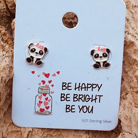 Panda Bear Girls Sterling Silver Earrings - Picture 1 of 3